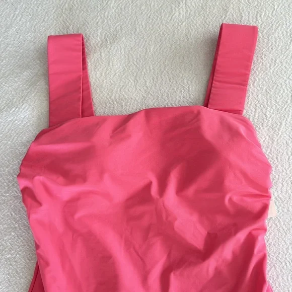 BONDI BORN Gwen Square Neck One-Piece Swimsuit, Rose Color, Size Large,$295
